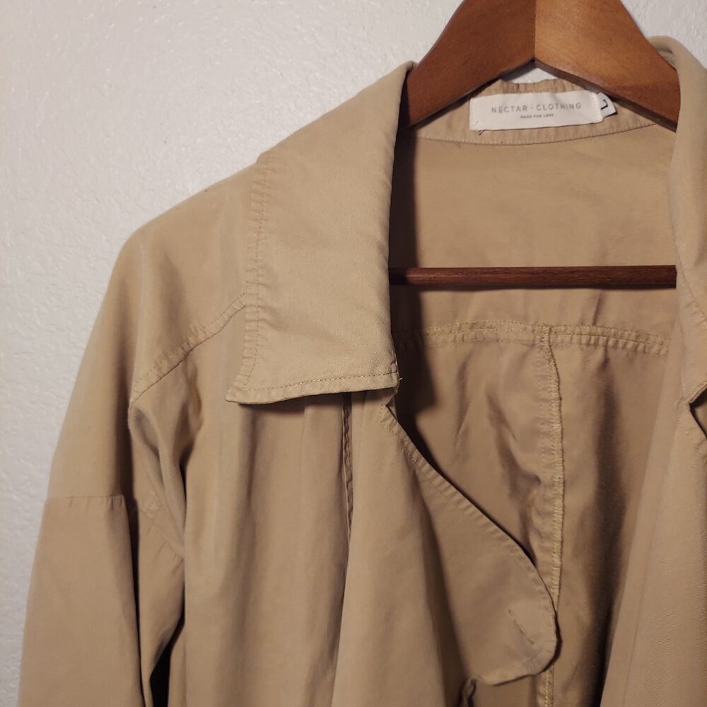 Nectar Clothing Beige Draped Open Front Trench Coat Size L - Picture 3 of 10